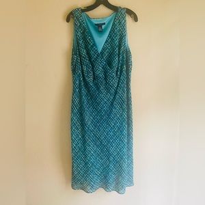 Lane Bryant sleeveless v-neck dress in turquoise with hatch pattern
